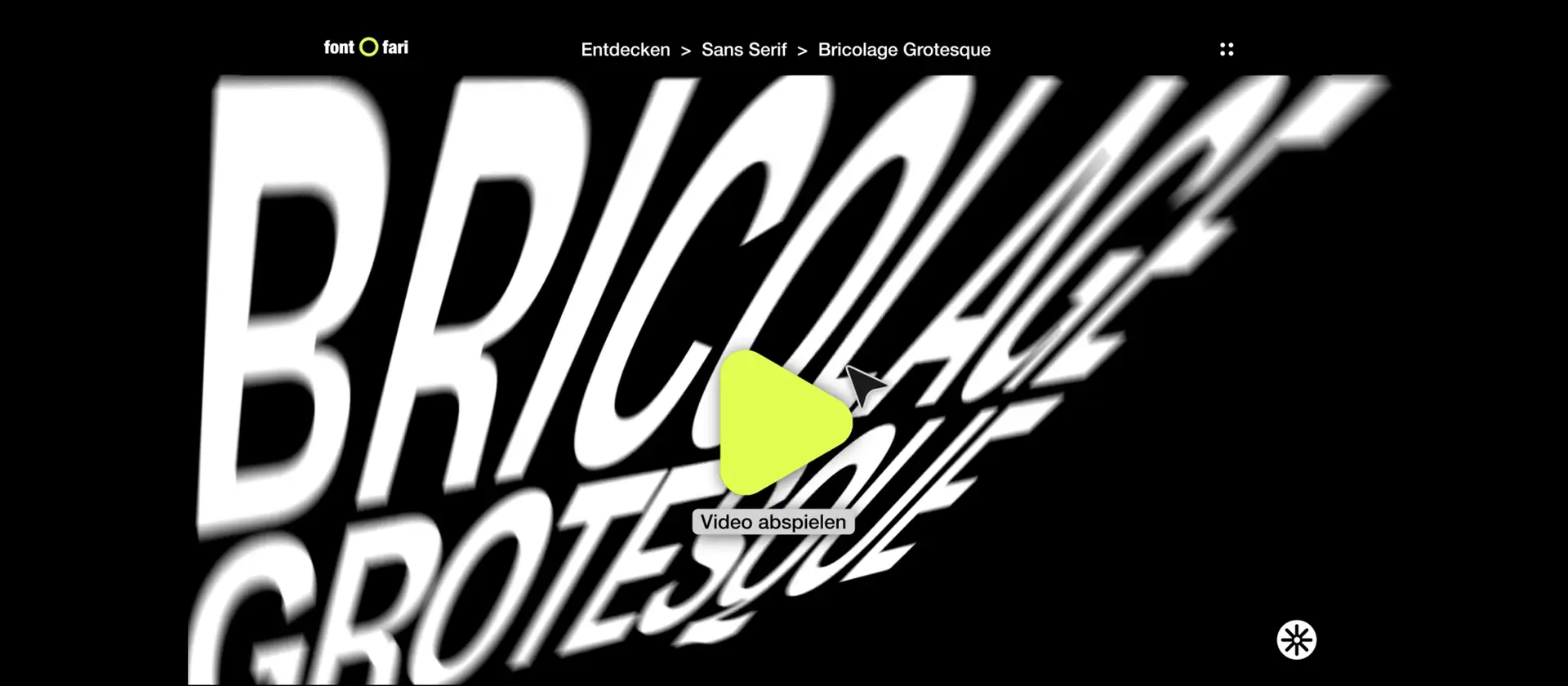 Ein Video-Still von der Animation. Man sieht, wie das Video auf der Website gestoppt wird und dass es um die Schriftart Bricolage Grotesque geht.