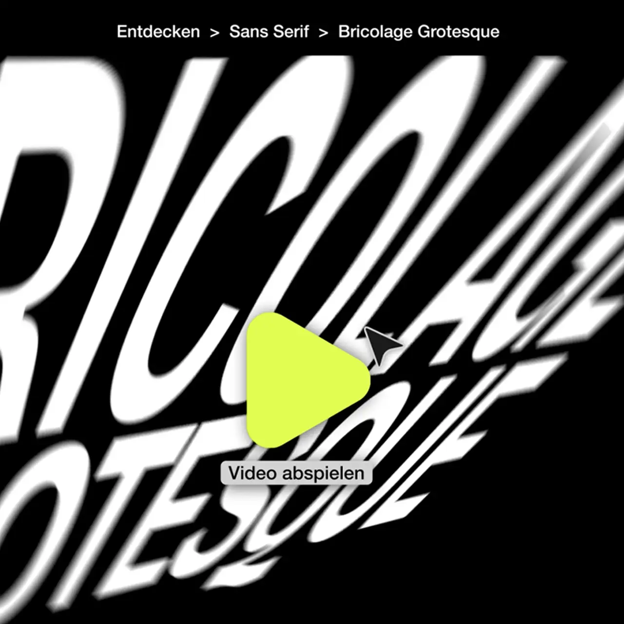 Ein Video-Still von der Animation. Man sieht, wie das Video auf der Website gestoppt wird und dass es um die Schriftart Bricolage Grotesque geht.