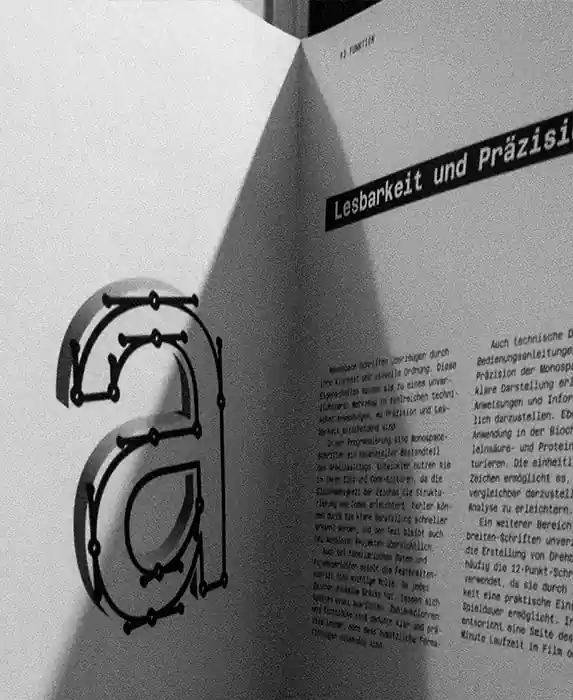 Detailfoto einer Doppelseite mit dem Buchstaben a im Fokus.
