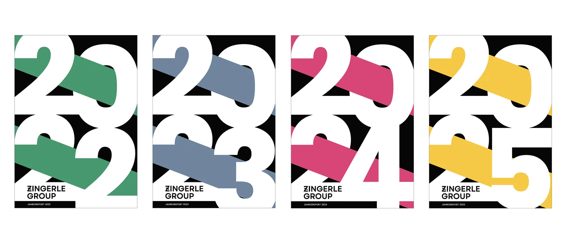 Die Jahresreports von Zingerle Group als Cover-Vorschau von 2022 bis 2025